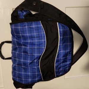 L.L. Bean Blue Plaid & Black Oversized Travel Messenger Bag